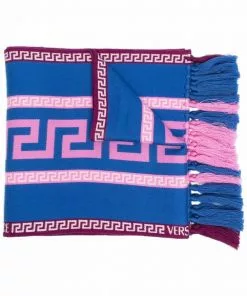 Versace Greca-pattern fringed-detail scarf