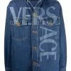 Versace Greca logo lettering denim jacket 1 Versace Greca logo-lettering denim jacket