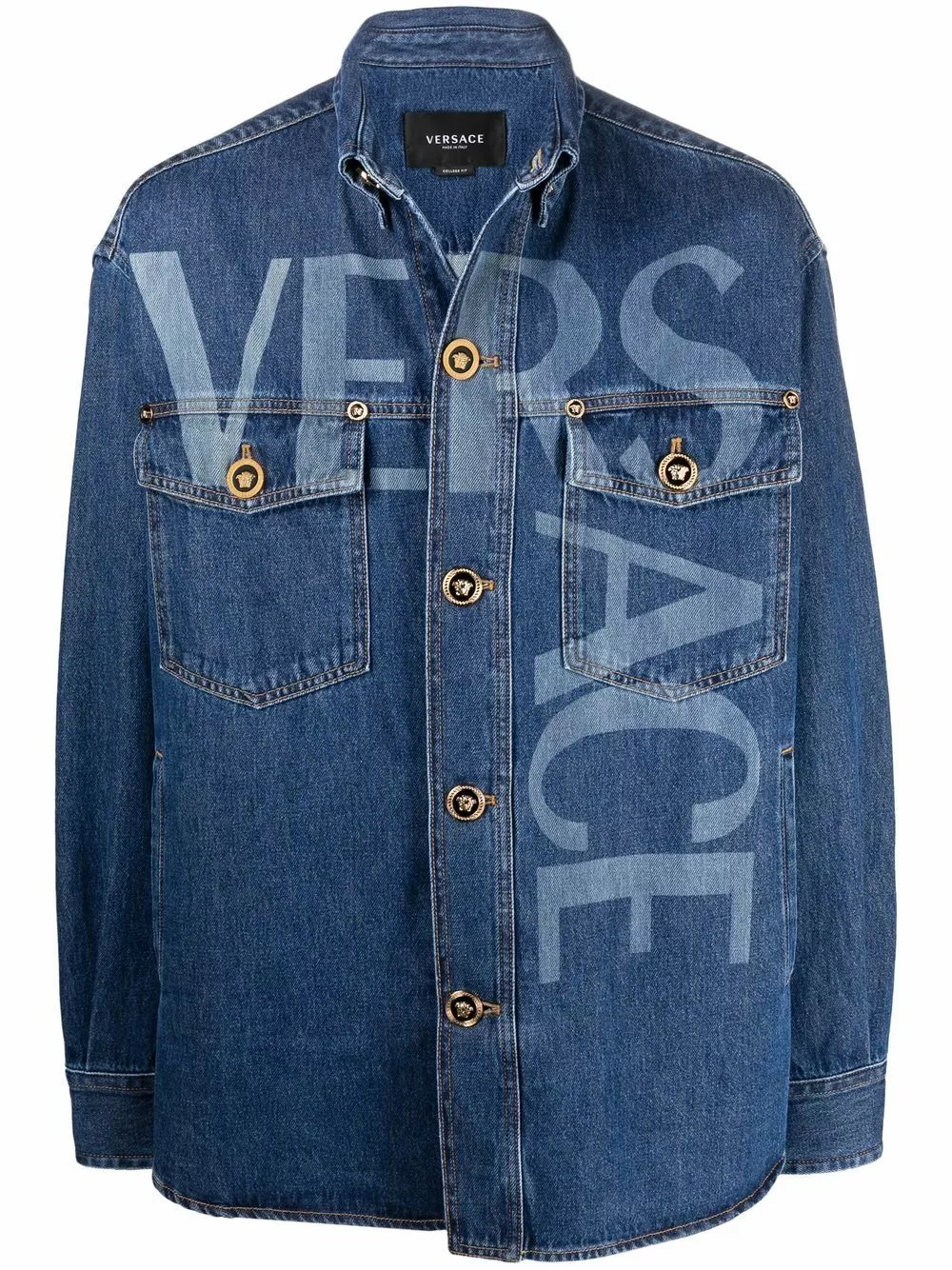 Versace Greca logo lettering denim jacket 3 Versace Greca logo-lettering denim jacket