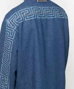 Versace Greca logo lettering denim jacket 11 Versace Greca logo-lettering denim jacket