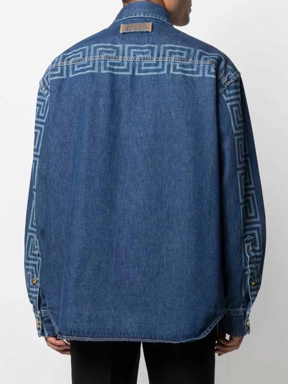 Versace Greca logo lettering denim jacket 6 Versace Greca logo-lettering denim jacket