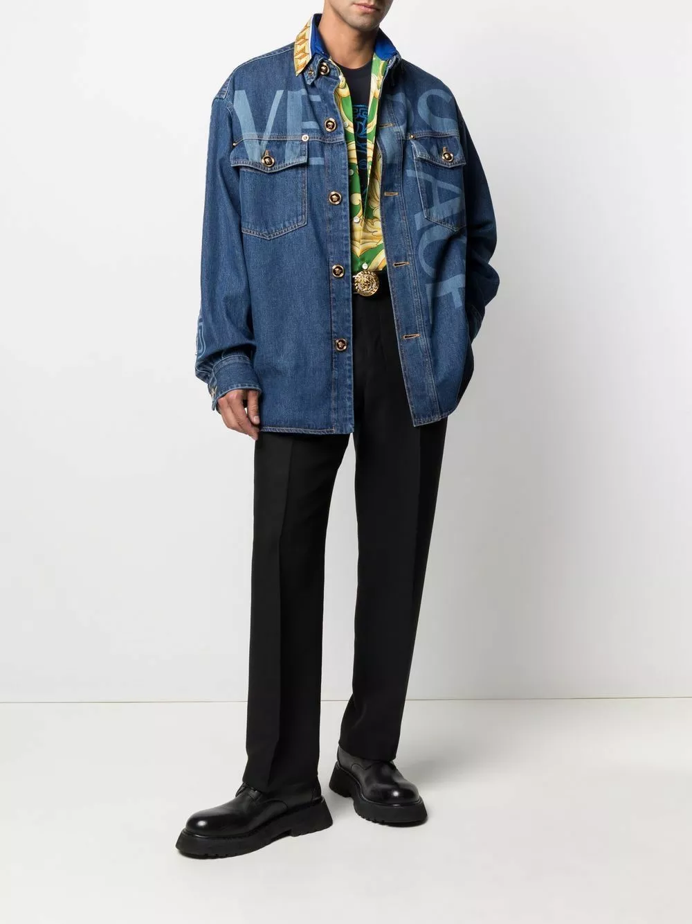 Versace Greca logo lettering denim jacket 4 Versace Greca logo-lettering denim jacket