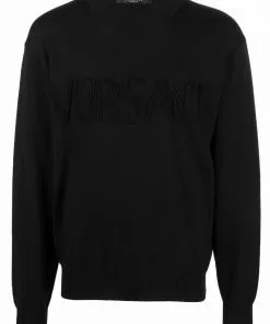 Versace logo-embroidered crew-neck jumper
