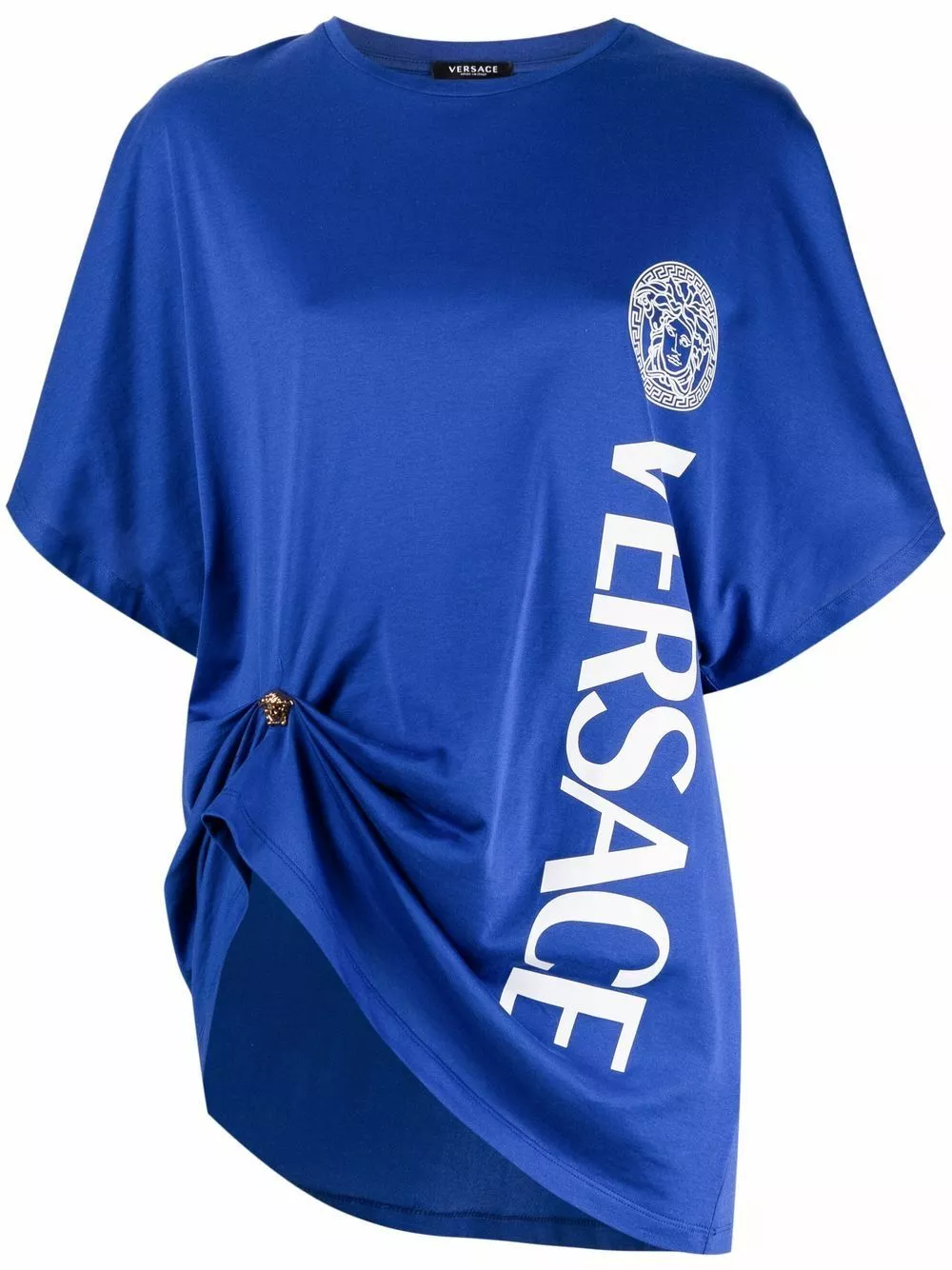 Versace Medusa logo print gathered T shirt 3 Versace Medusa logo-print gathered T-shirt