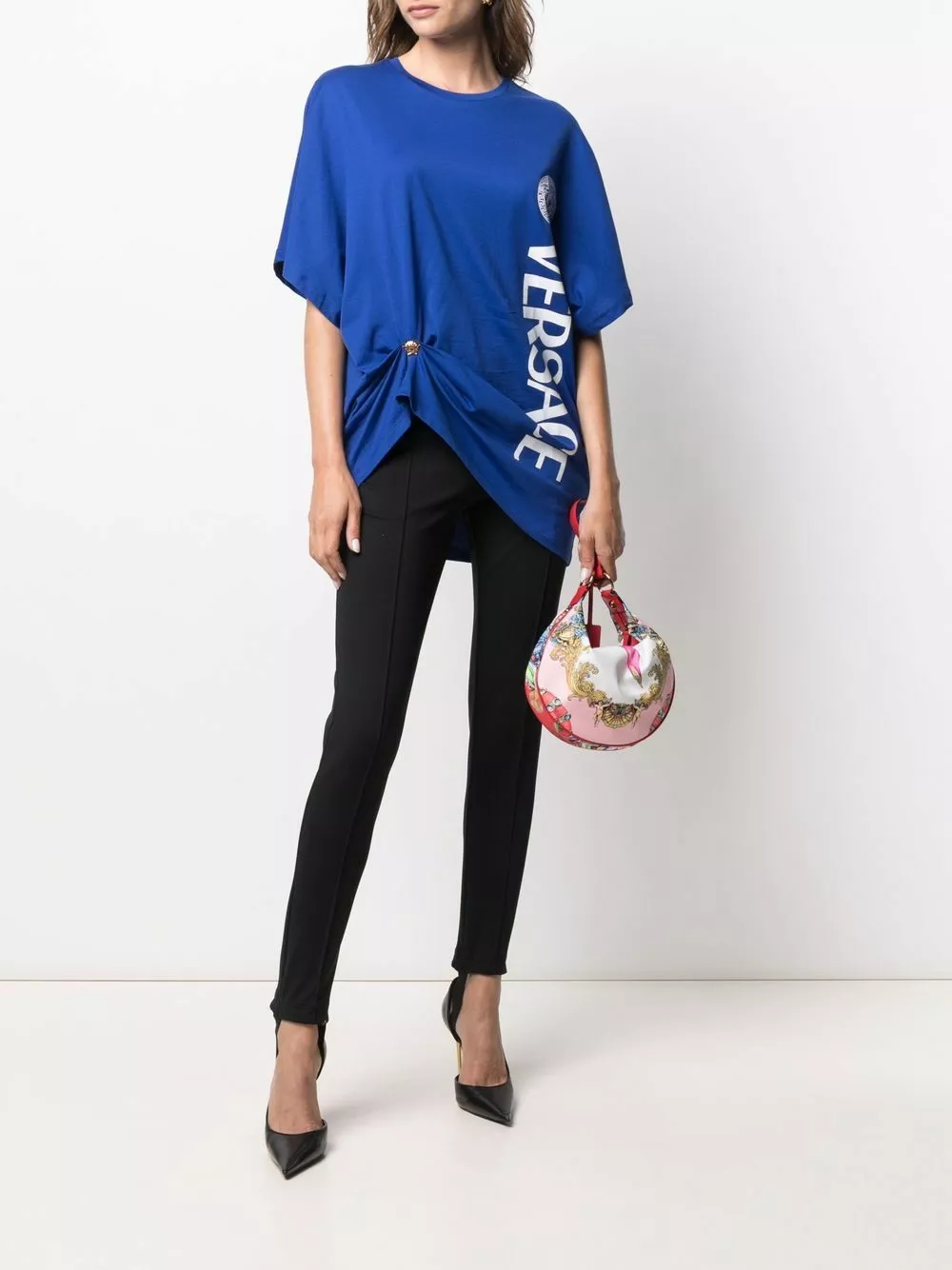 Versace Medusa logo print gathered T shirt 4 Versace Medusa logo-print gathered T-shirt