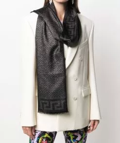 Versace Greca-pattern fringed-edge silk scarf