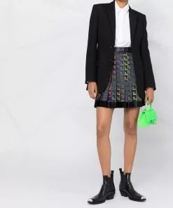 Versace Greca Neon-print pleated skirt
