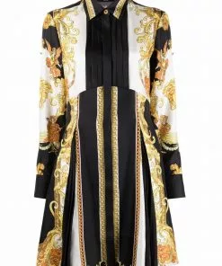 Versace baroque-pattern print long-sleeve dress