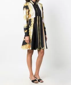 Versace baroque-pattern print long-sleeve dress
