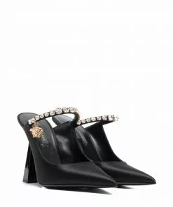 Versace crystal-embellished mule pumps