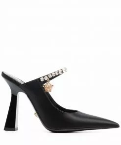 Versace crystal-embellished mule pumps
