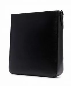 Versace embossed-logo leather messenger bag