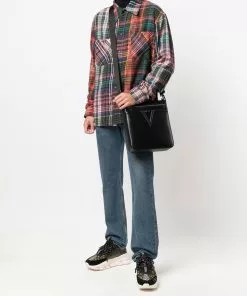 Versace embossed-logo leather messenger bag