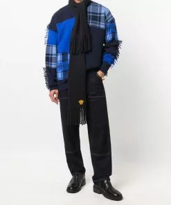 Versace embroidered-motif fringed-edge scarf