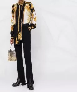 Versace barocco-print silk pussy-bow shirt