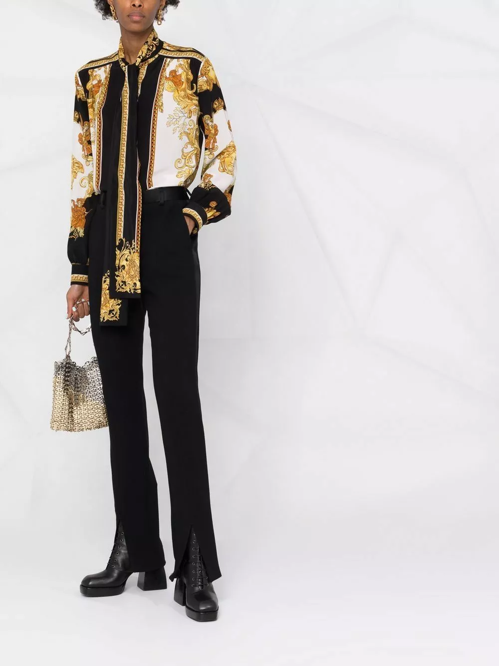 Versace Barocco print silk pussy bow shirt 4 Versace barocco-print silk pussy-bow shirt