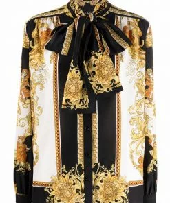 Versace barocco-print silk pussy-bow shirt