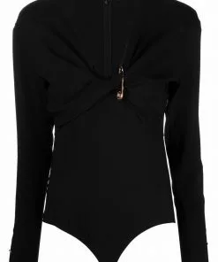 Versace safety pin-detail twist-front bodysuit