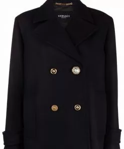 Versace crystal Medusa-button double-breasted peacoat