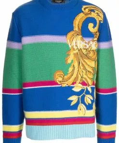 Versace logo-embroidered intarsia knit jumper