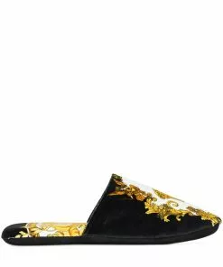 Versace Barocco-print velvet slippers