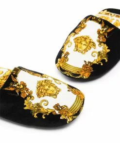 Versace Barocco-print velvet slippers