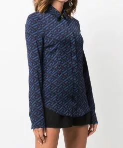 Versace geometric-print stretch-silk shirt