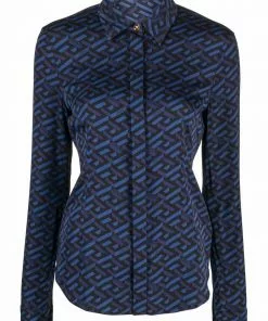 Versace geometric-print stretch-silk shirt