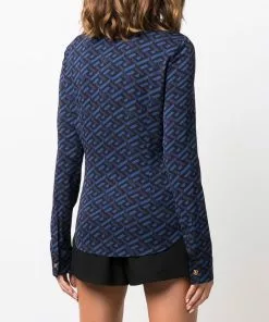 Versace geometric-print stretch-silk shirt
