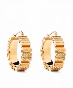Versace crystal-embellished Greca hoop earrings