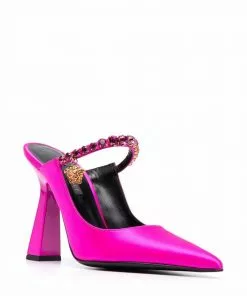 Versace crystal-embellished mule pumps