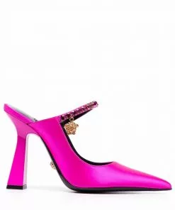 Versace crystal-embellished mule pumps