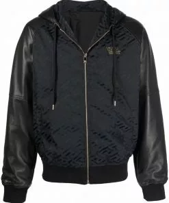 Versace Greca panelled hooded jacket