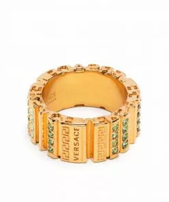 Versace crystal embellished Greca ring