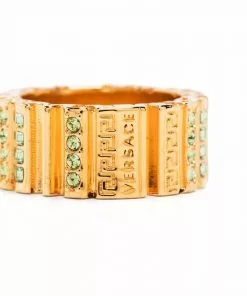 Versace crystal embellished Greca ring