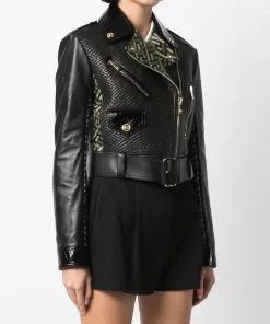 Versace La Greca stitched biker jacket