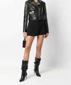 Versace La Greca stitched biker jacket