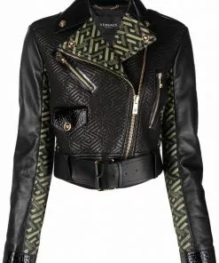 Versace La Greca stitched biker jacket