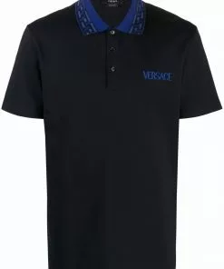 Versace intarsia-knit logo short-sleeve polo top