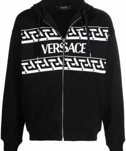 Versace logo-print zipped hoodie