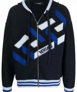 Versace La Greca knitted zip-up hoodie