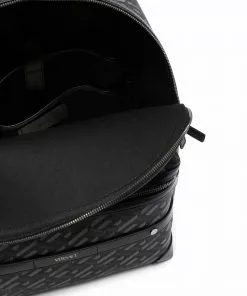 Versace logo-print leather backpack