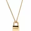 Versace logo-engraved padlock pendant necklace