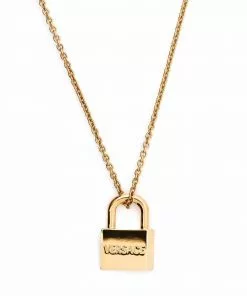 Versace logo-engraved padlock pendant necklace