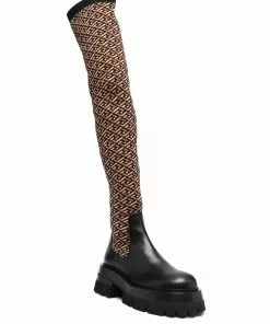 Versace Greca-print knee-length boots