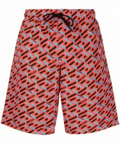 Versace three-dimensional Greca logo-print swim shorts