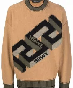 Versace logo-print crew neck jumper