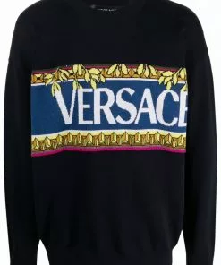 Versace intarsia-logo crew-neck jumper