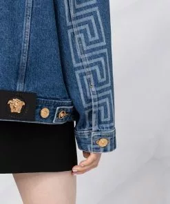 Versace Greca trim logo print denim jacket 17 Versace Greca-trim logo-print denim jacket