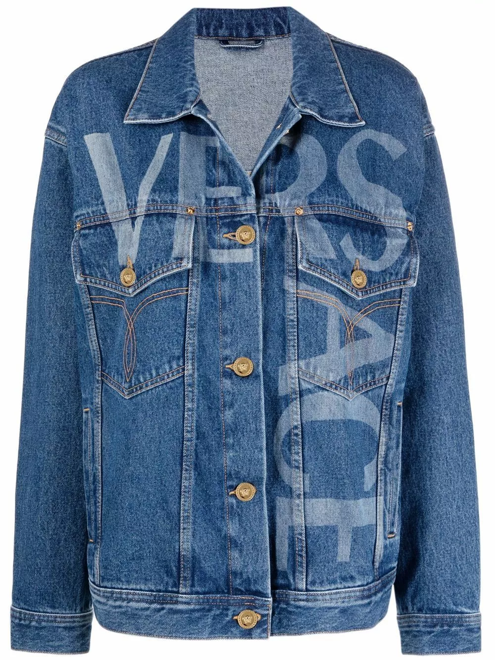 Versace Greca trim logo print denim jacket 3 Versace Greca-trim logo-print denim jacket